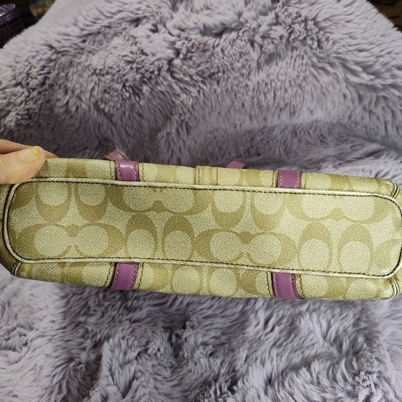Vintage Coach Peyton Signature Heritage purple khaki tote bag purse - Picture 5 of 13